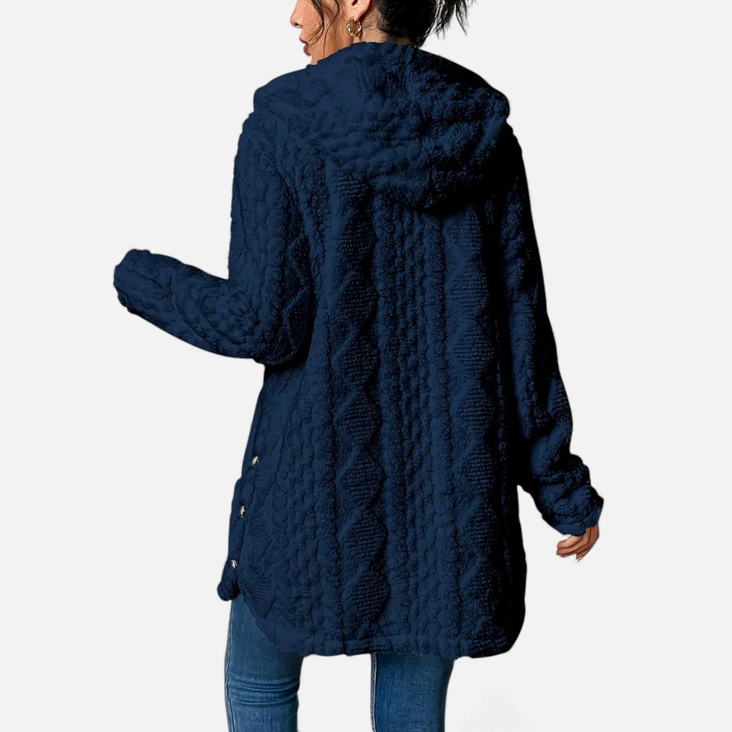 Just-Outlet | Women’s Jacquard Plush Hooded Cardigan – Winter Warm Elegance