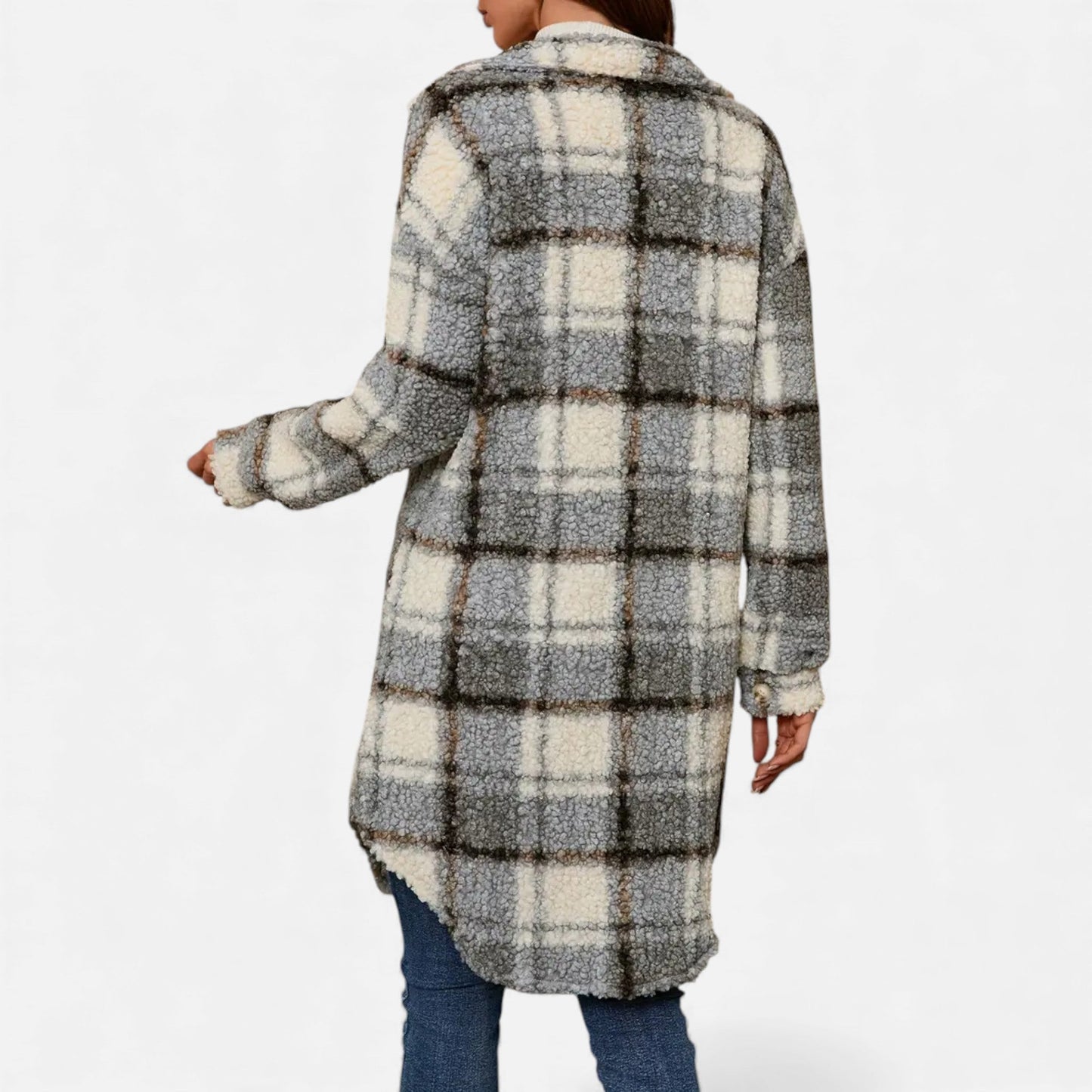 Just-Outlet | Women’s Plaid Lapel Collar Jacket – Elegant Suede & PU Design