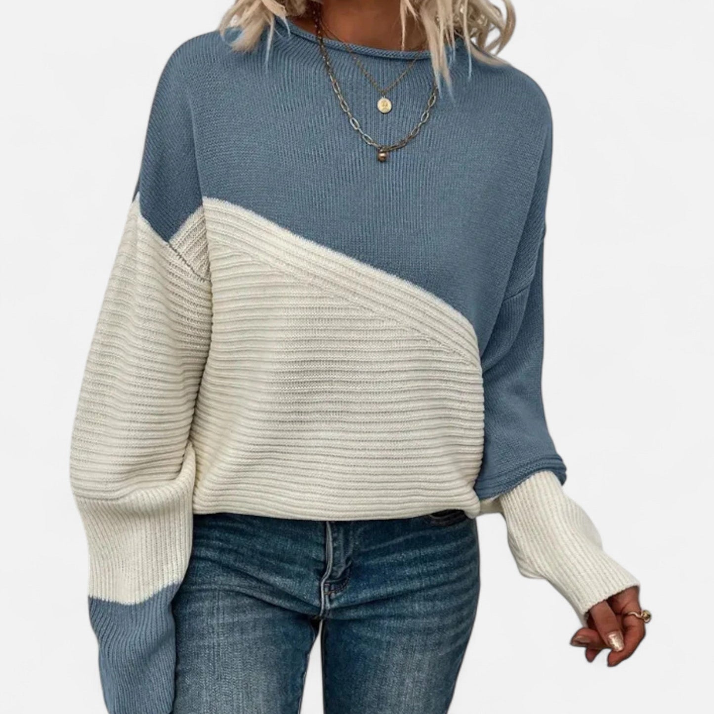 Just-Outlet | Women’s Knitted Sweater – Elegant Contrast Design