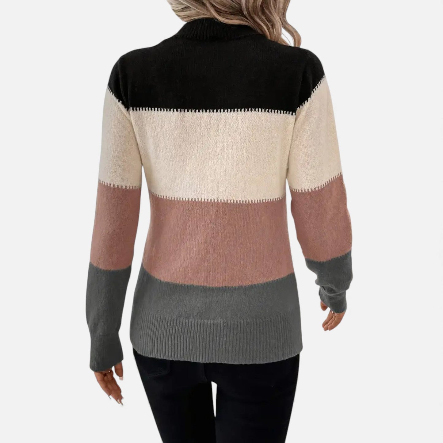 Just-Outlet | Women’s Sweater – Elegant Striped Crew-Neck