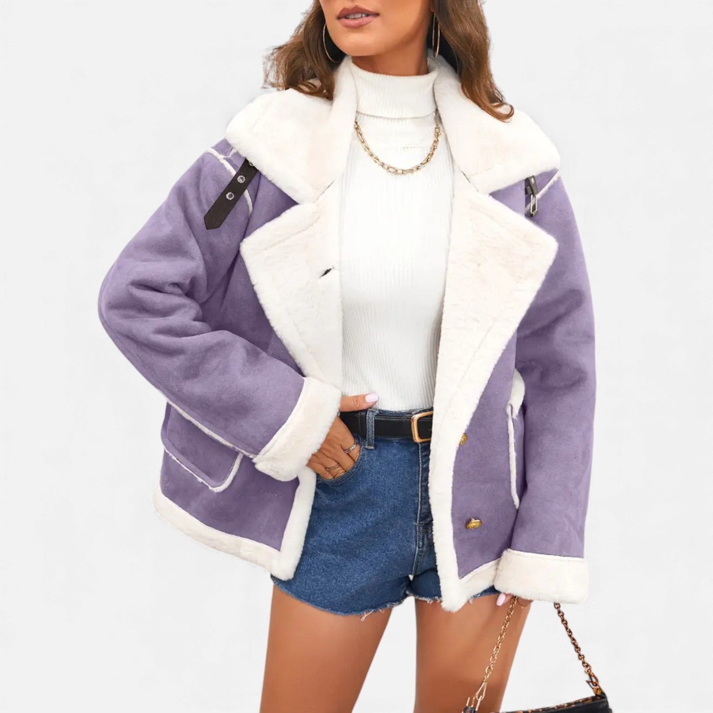 Just-Outlet | Women’s Faux-Wool Winter Jacket – Collar Coat with Pockets