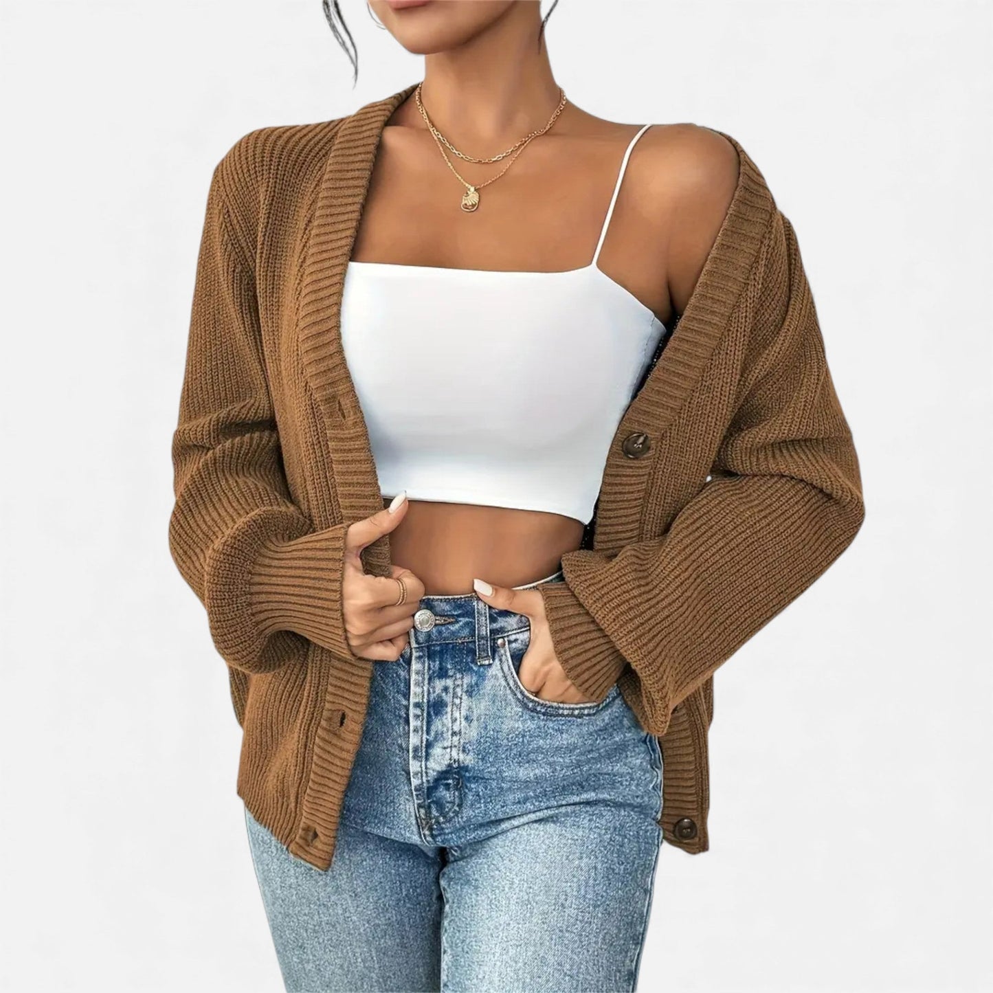 Just-Outlet | Women’s Knitted Cardigan Sweater – Elegant Front-Button Design