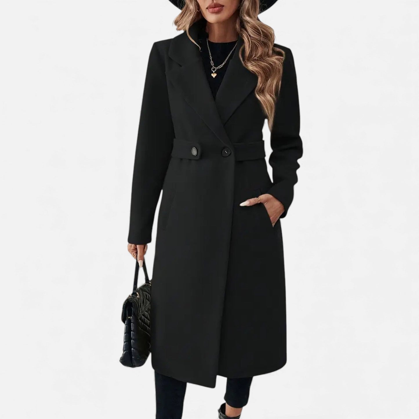 Just-Outlet | Women’s Longline Coat – Double-Belt A-Line Elegance