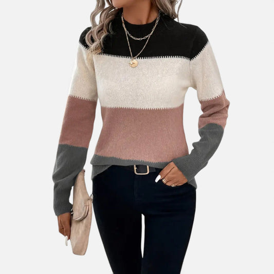 Just-Outlet | Women’s Sweater – Elegant Striped Crew-Neck