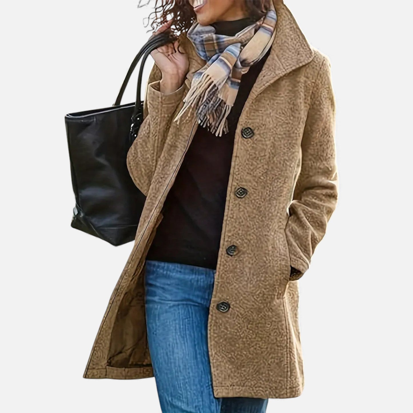 Just-Outlet | Women’s Tweed Coat – Mid-Length H-Silhouette Elegance