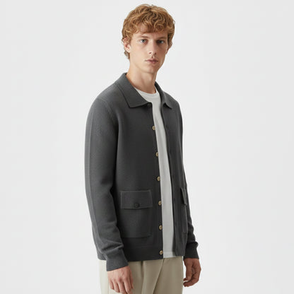Just-Outlet | Men’s Wool Cardigan – Polo Collar Classic