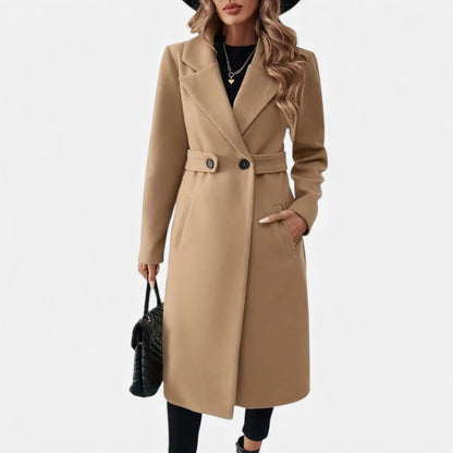 Just-Outlet | Women’s Longline Coat – Double-Belt A-Line Elegance