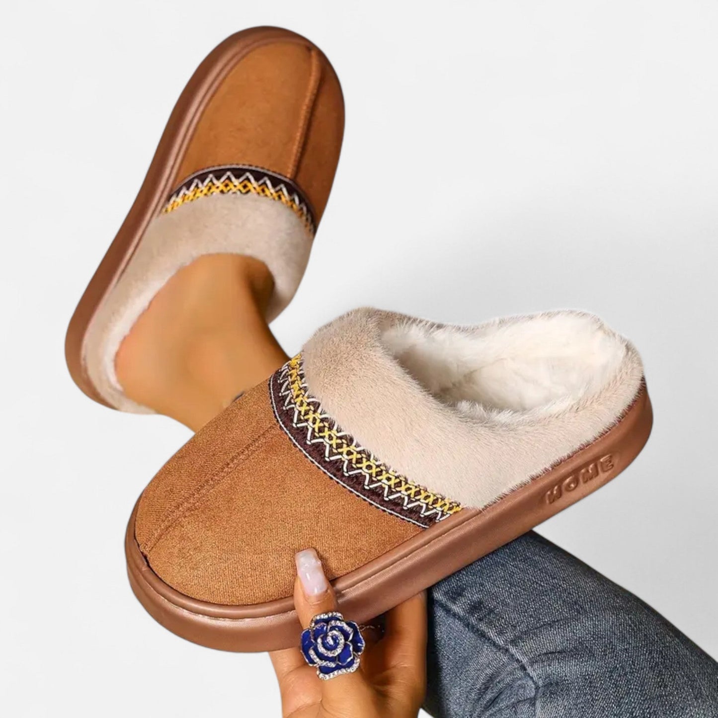 Just-Outlet | Women’s Ethnic Lace Fleece-Lined Slippers
