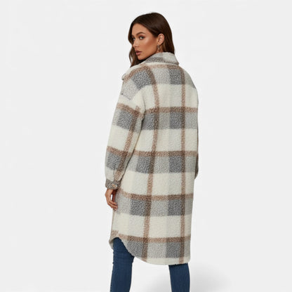 Just-Outlet | Women’s Plaid Lapel Collar Jacket – Elegant Suede & PU Design