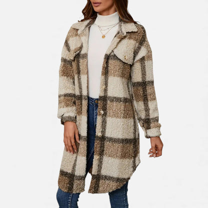 Just-Outlet | Women’s Plaid Lapel Collar Jacket – Elegant Suede & PU Design