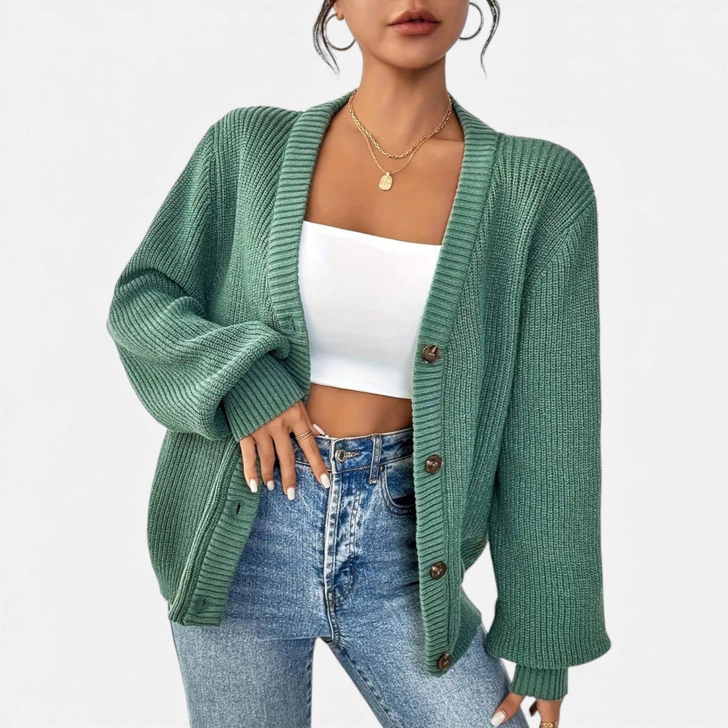 Just-Outlet | Women’s Knitted Cardigan Sweater – Elegant Front-Button Design