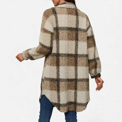 Just-Outlet | Women’s Plaid Lapel Collar Jacket – Elegant Suede & PU Design