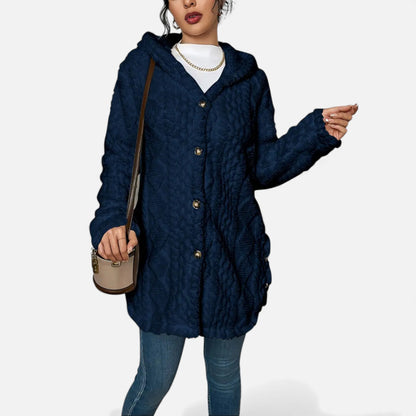 Just-Outlet | Women’s Jacquard Plush Hooded Cardigan – Winter Warm Elegance