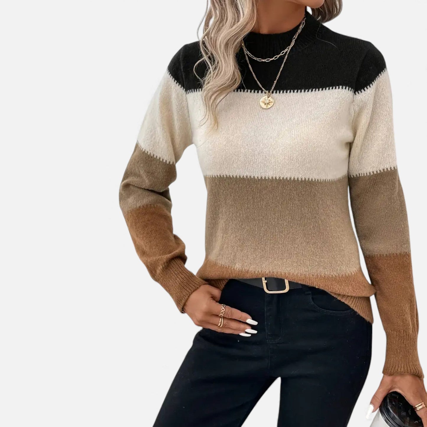 Just-Outlet | Women’s Sweater – Elegant Striped Crew-Neck