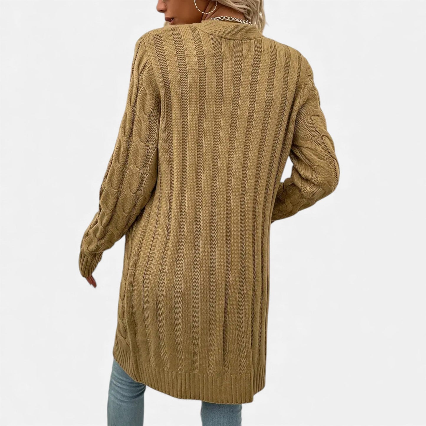 Just-Outlet | Women’s Twisted Knit Long Cardigan – Vintage Buttoned Elegance