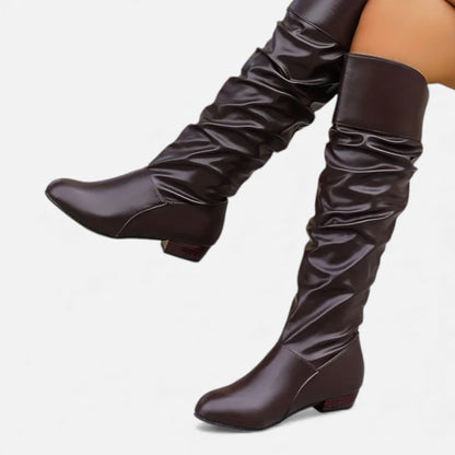 Just-Outlet | Women’s Pleated Tube Boots – Block Heel Elegance