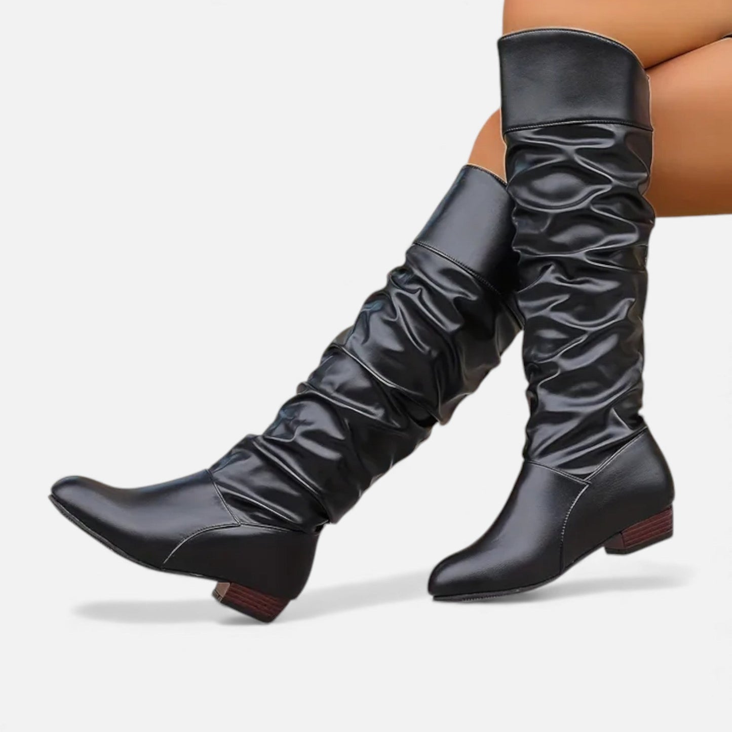 Just-Outlet | Women’s Pleated Tube Boots – Block Heel Elegance