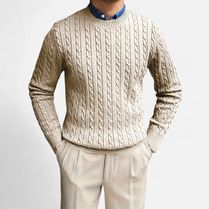 Just-Outlet | Men’s Round Neck Twisted Rope Knit Sweater – Classic Cable Jumper