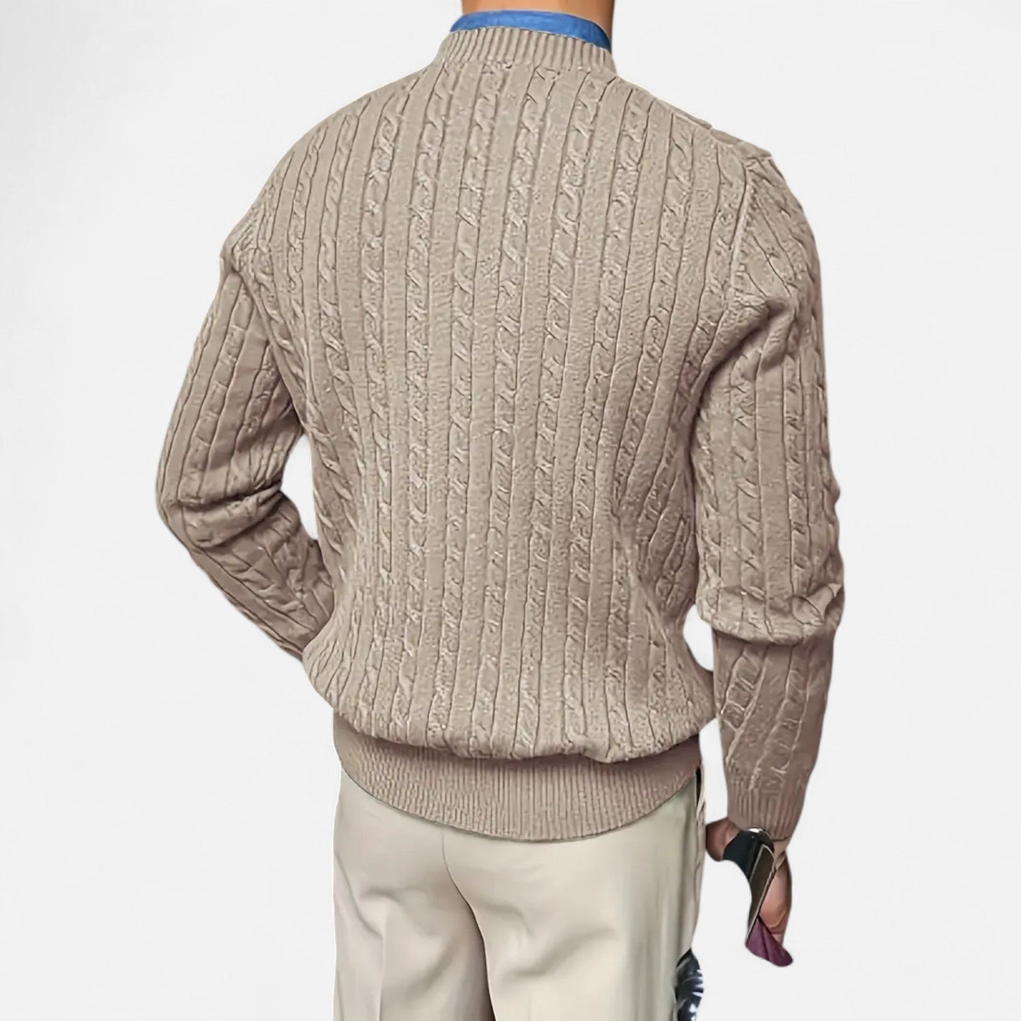 Just-Outlet | Men’s Round Neck Twisted Rope Knit Sweater – Classic Cable Jumper