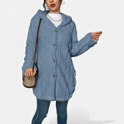 Just-Outlet | Women’s Jacquard Plush Hooded Cardigan – Winter Warm Elegance