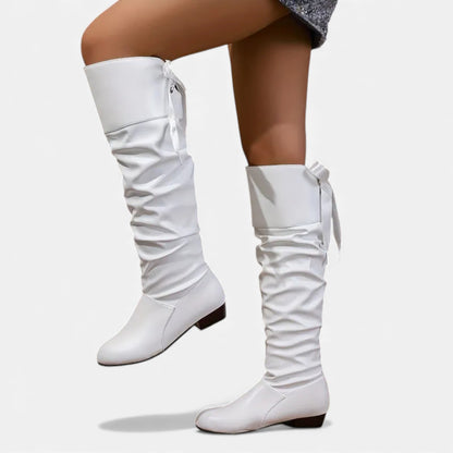 Just-Outlet | Women’s Bow Knee-High Boots – Classic Low-Heel Elegance