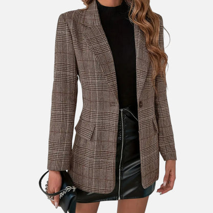 Just-Outlet | Women’s Plaid Lapel Blazer – Elegant Workwear Essential