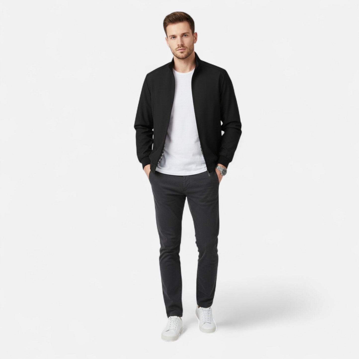 Just-Outlet | Men’s Jacket – Lightweight Zip-Up Beige Elegance