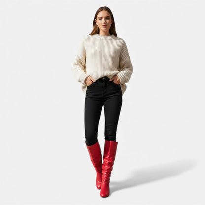 Just-Outlet | Women’s Bow Knee-High Boots – Classic Low-Heel Elegance
