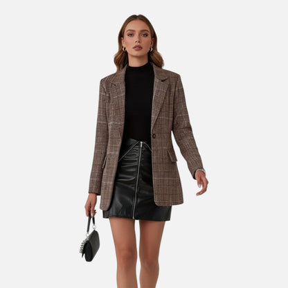 Just-Outlet | Women’s Plaid Lapel Blazer – Elegant Workwear Essential