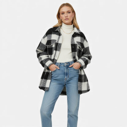 Just-Outlet | Women’s Plush Checkered Winter Jacket – High-Elasticity Coat