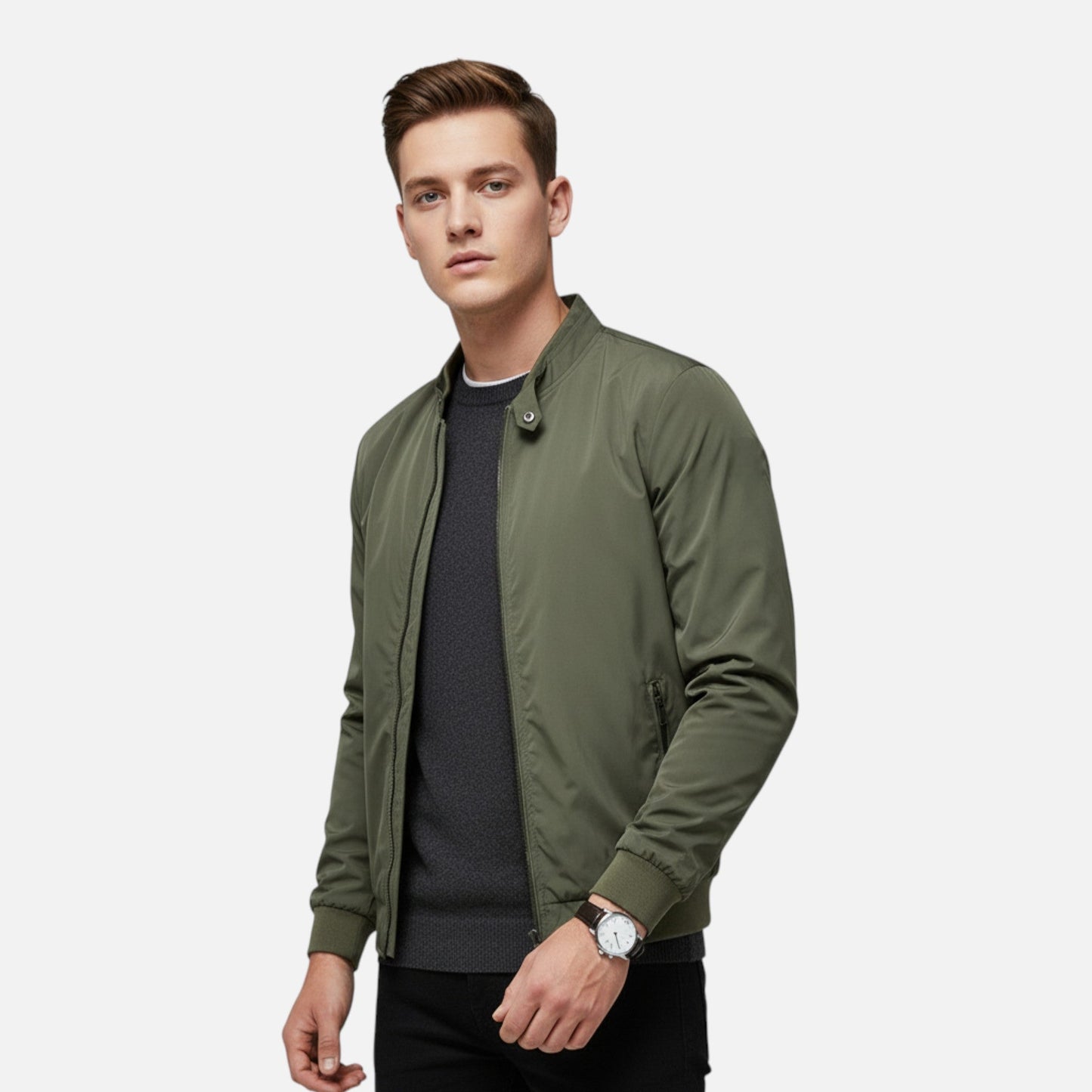 Just-Outlet | Men’s Lightweight Bomber Jacket – Classic Ribbed Collar Design