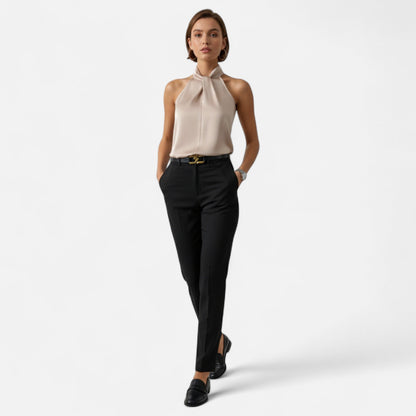 Just-Outlet | Women’s Blouse – Satin Sleeveless Twisted Neck