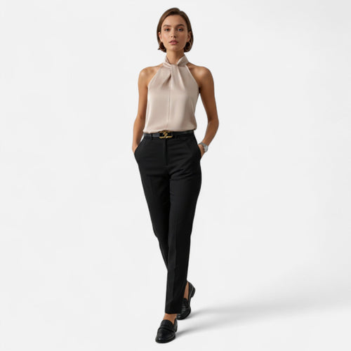Just-Outlet | Women’s Blouse – Satin Sleeveless Twisted Neck