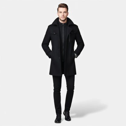 Just-Outlet | Men’s Long Coat – Vintage Contrast-Collar Elegance