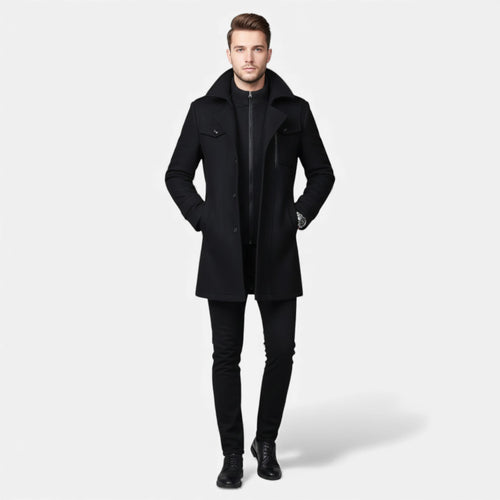 Just-Outlet | Men’s Long Coat – Vintage Contrast-Collar Elegance