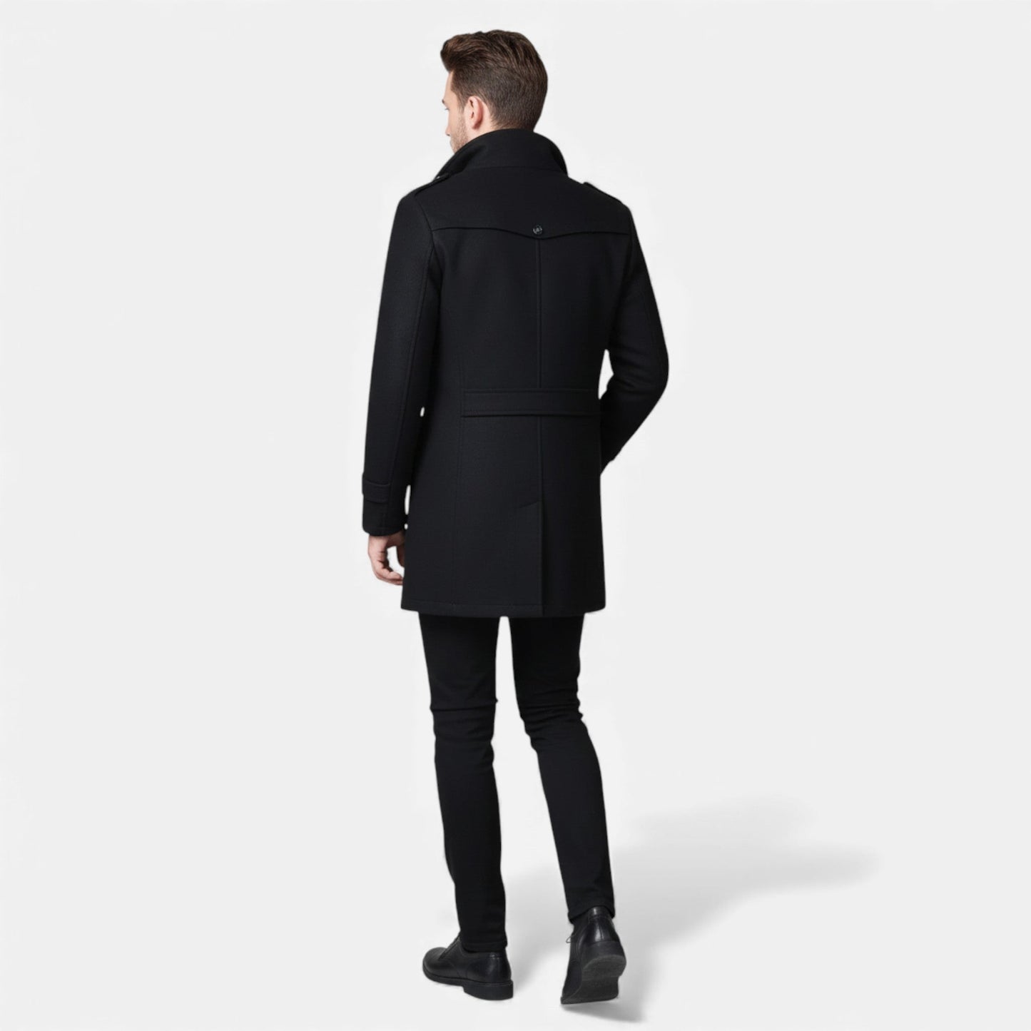 Just-Outlet | Men’s Long Coat – Vintage Contrast-Collar Elegance