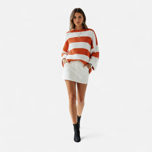 Just-Outlet | Women’s Sweater – Striped Round Neck Elegance
