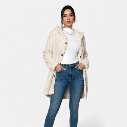 Just-Outlet | Women’s Jacquard Plush Hooded Cardigan – Winter Warm Elegance