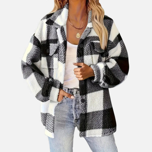 Just-Outlet | Women’s Plush Checkered Winter Jacket – High-Elasticity Coat