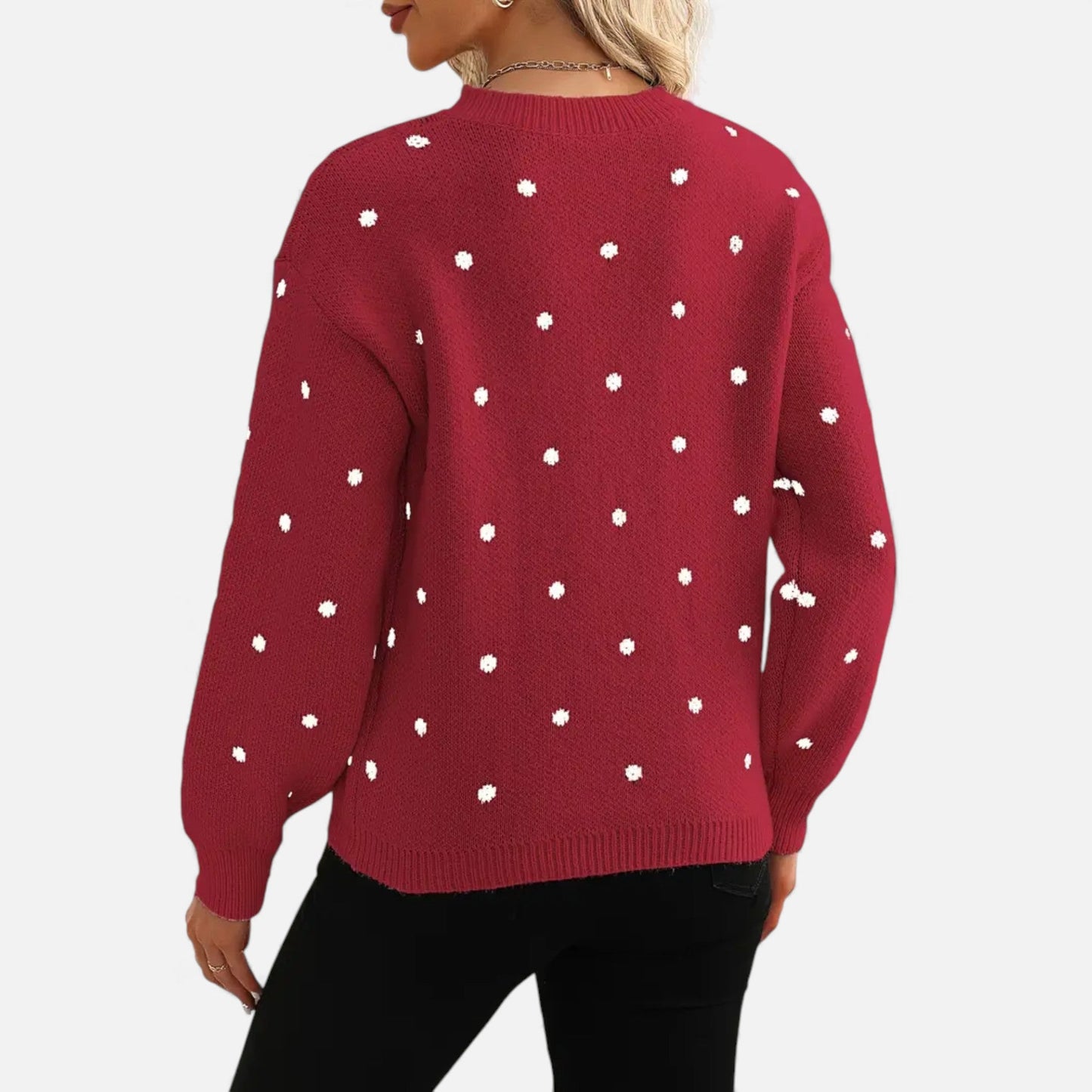 Just-Outlet | Women’s Sweater – Polka-Dot Crew-Neck Elegance
