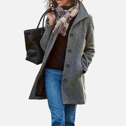 Just-Outlet | Women’s Tweed Coat – Mid-Length H-Silhouette Elegance