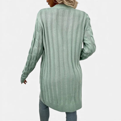 Just-Outlet | Women’s Twisted Knit Long Cardigan – Vintage Buttoned Elegance