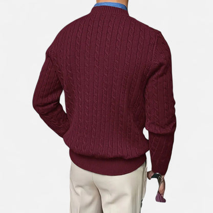 Just-Outlet | Men’s Round Neck Twisted Rope Knit Sweater – Classic Cable Jumper