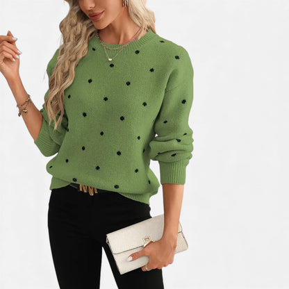 Just-Outlet | Women’s Sweater – Polka-Dot Crew-Neck Elegance