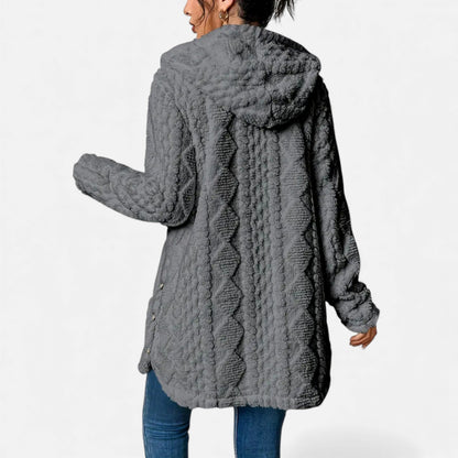 Just-Outlet | Women’s Jacquard Plush Hooded Cardigan – Winter Warm Elegance