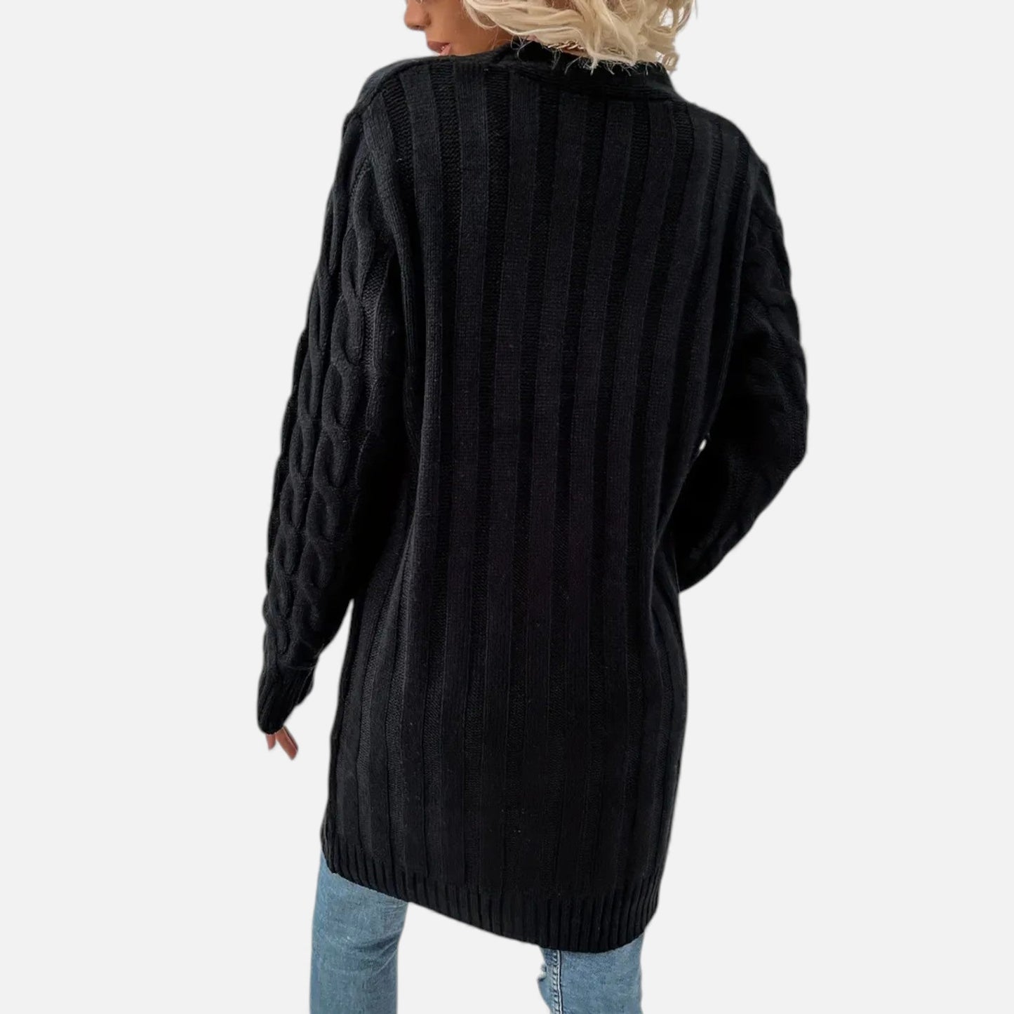 Just-Outlet | Women’s Twisted Knit Long Cardigan – Vintage Buttoned Elegance