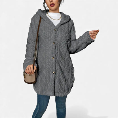 Just-Outlet | Women’s Jacquard Plush Hooded Cardigan – Winter Warm Elegance