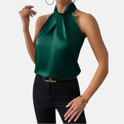 Just-Outlet | Women’s Blouse – Satin Sleeveless Twisted Neck