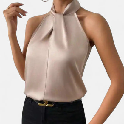 Just-Outlet | Women’s Blouse – Satin Sleeveless Twisted Neck