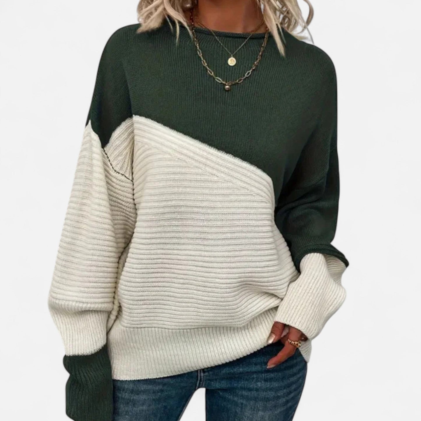Just-Outlet | Women’s Knitted Sweater – Elegant Contrast Design